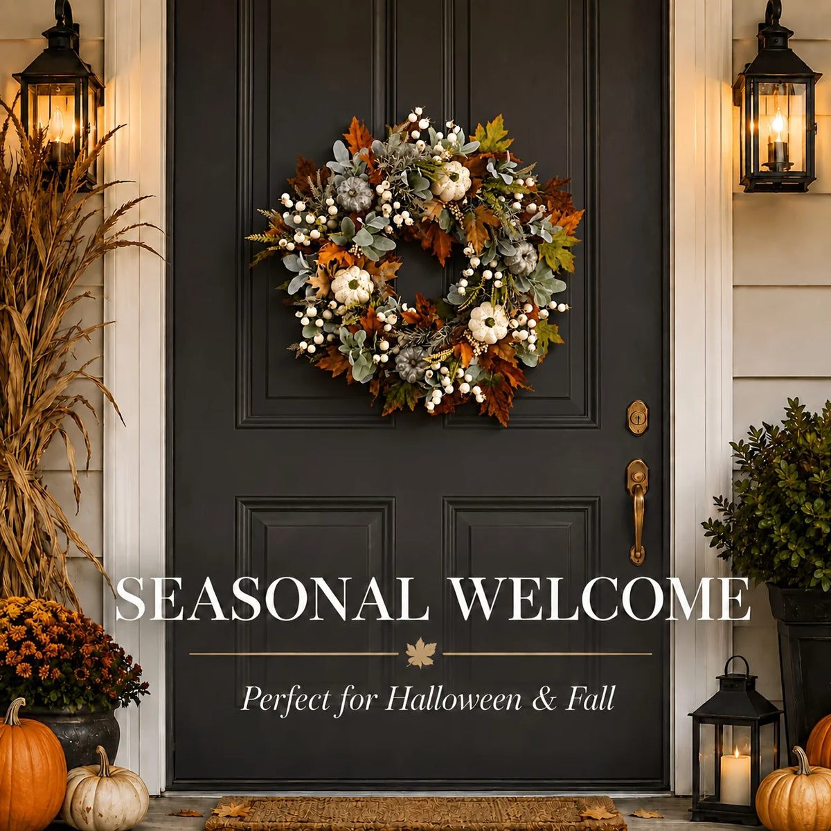 Artificial Peony And Pumpkin Farmhouse Autumn Wreath With Berries
