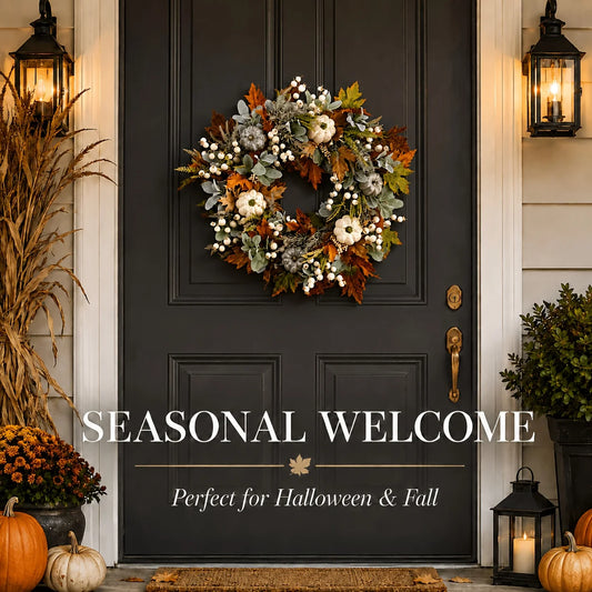 Artificial Peony And Pumpkin Farmhouse Autumn Wreath With Berries