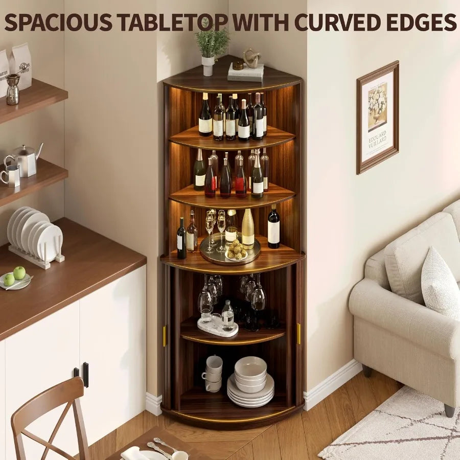 Corner Bar Cabinet With LED Lighting And Wine Glass Holder