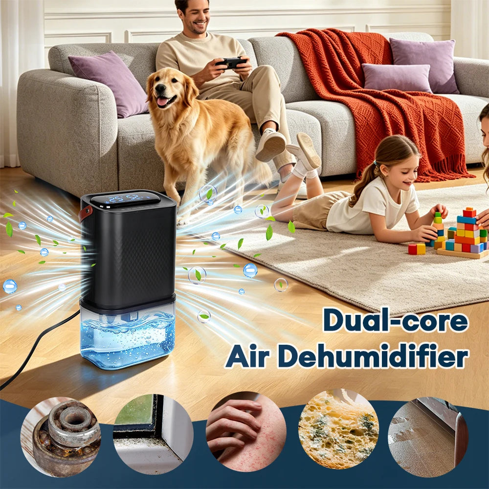 4.5L Dual-Core Dehumidifier 1000sq.ft Adjustable Humidity Negative Ion Purifier Ultra Quiet Portable Indoor Moisture Absorber with Timing Function