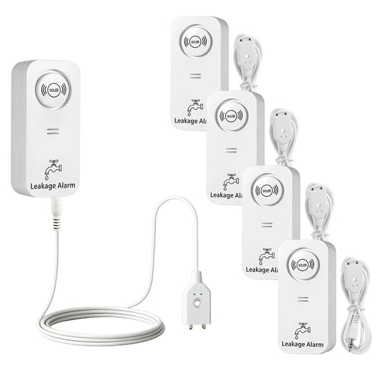 5 Pack Water Leak Detector 90dB Loud Alarm IP66 Waterproof Leakage Sensor High Sensitivity Drip and Leak Probes Battery Operated Flood Alert for Kitchen Bathroom Basement Pipeline Leak