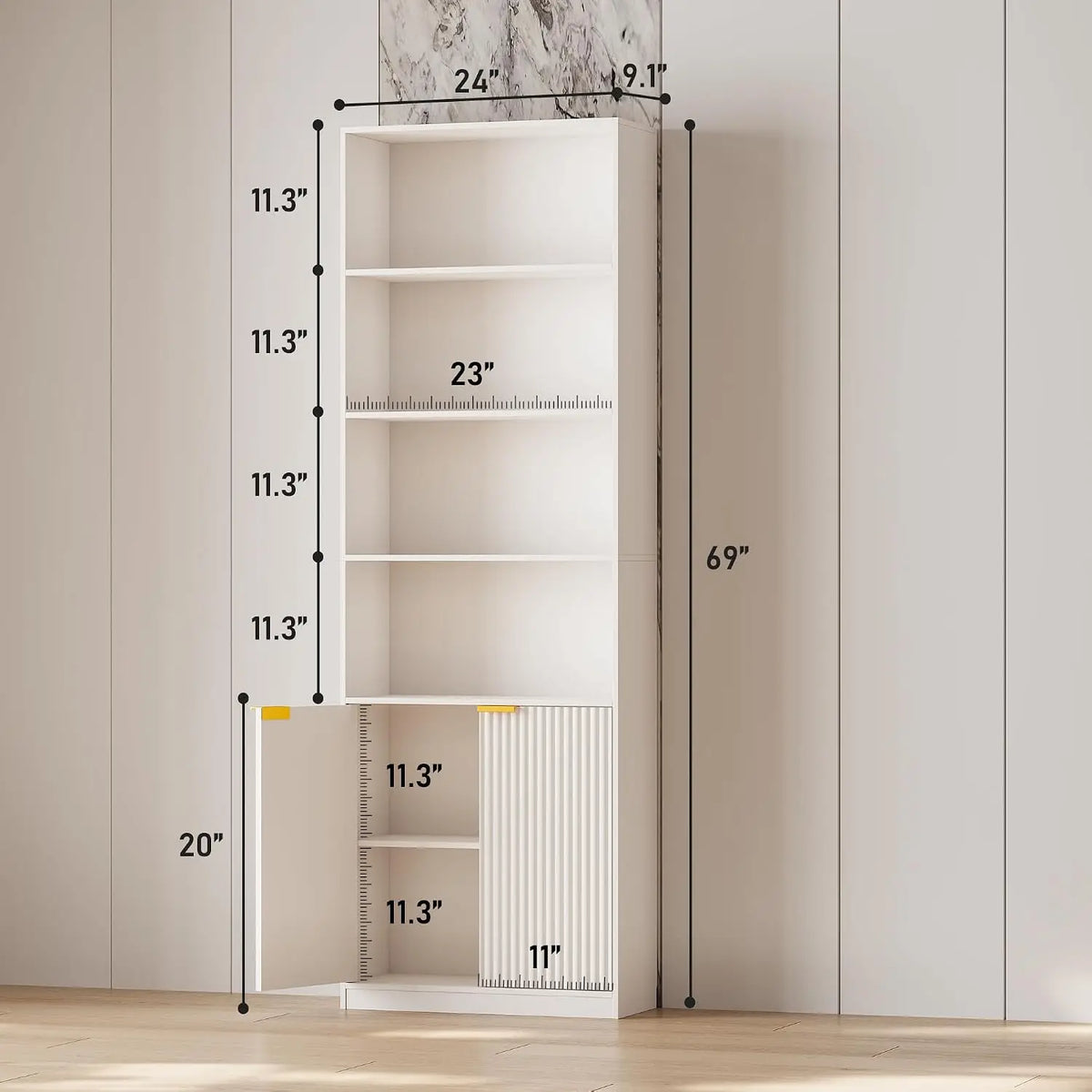 INNOD Bookcase With Doors And Six Display Shelves