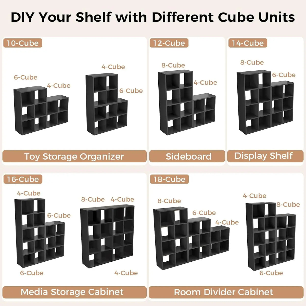 Modular Cube Storage Organizer Shelf For Home Office