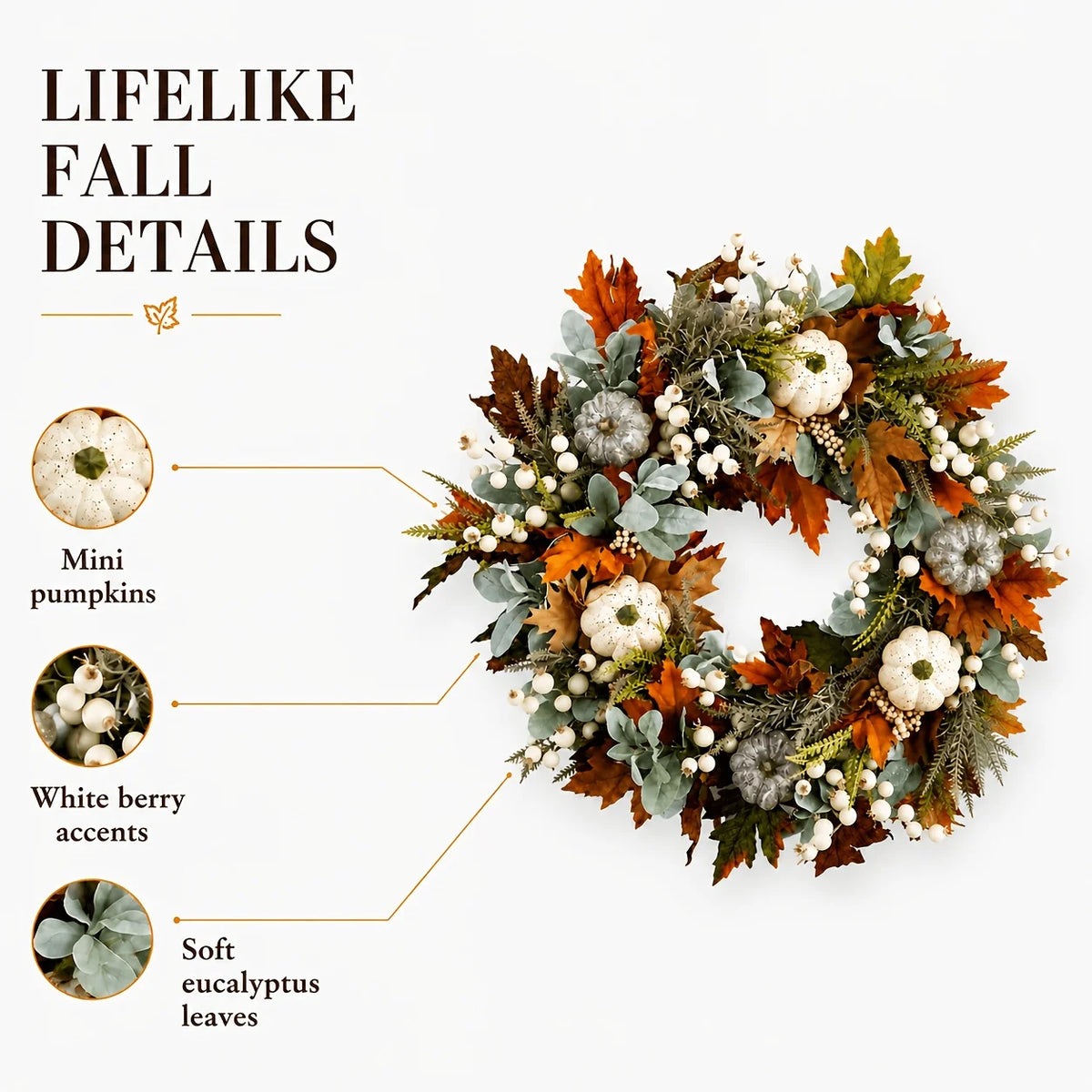 Artificial Peony And Pumpkin Farmhouse Autumn Wreath With Berries