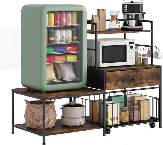 Garvee L Shape Metal Drawers Fridge Stand Microwave Kitchen Rack