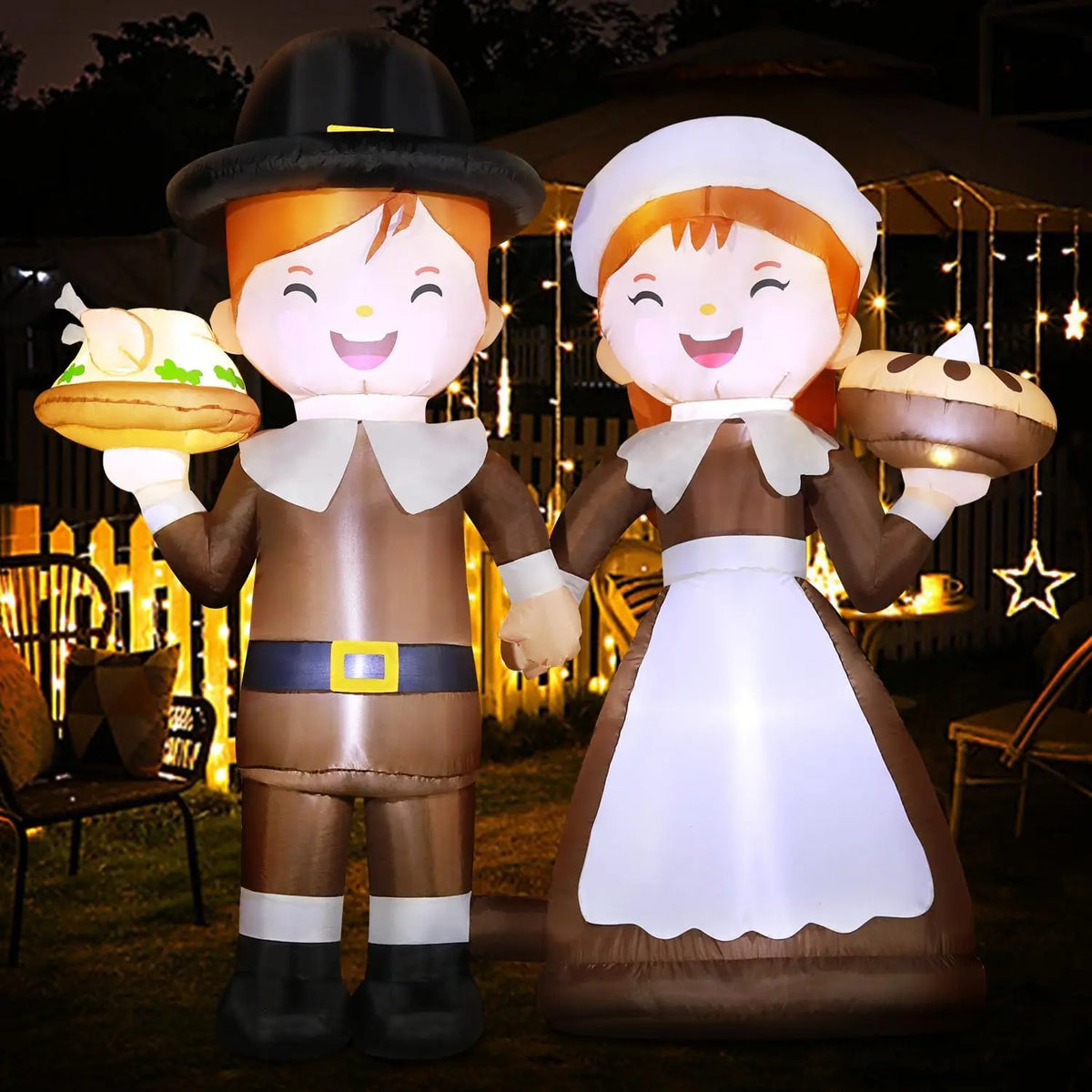 SHXI Lighted Inflatable Pilgrim Couple Thanksgiving Yard Decoration