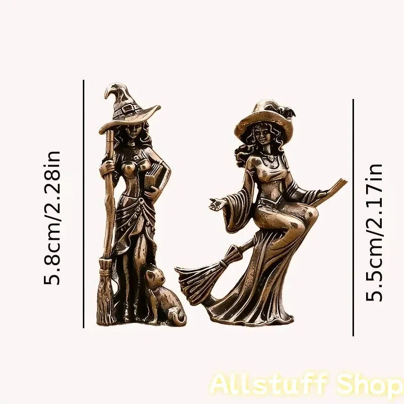 Gothic Witch Sculpted Figurine Pair With Bat Pattern Hats