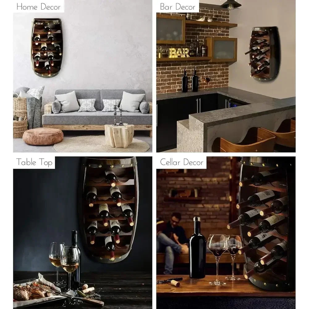 18 Bottle Wooden Wine Rack With Glass Holder Stand