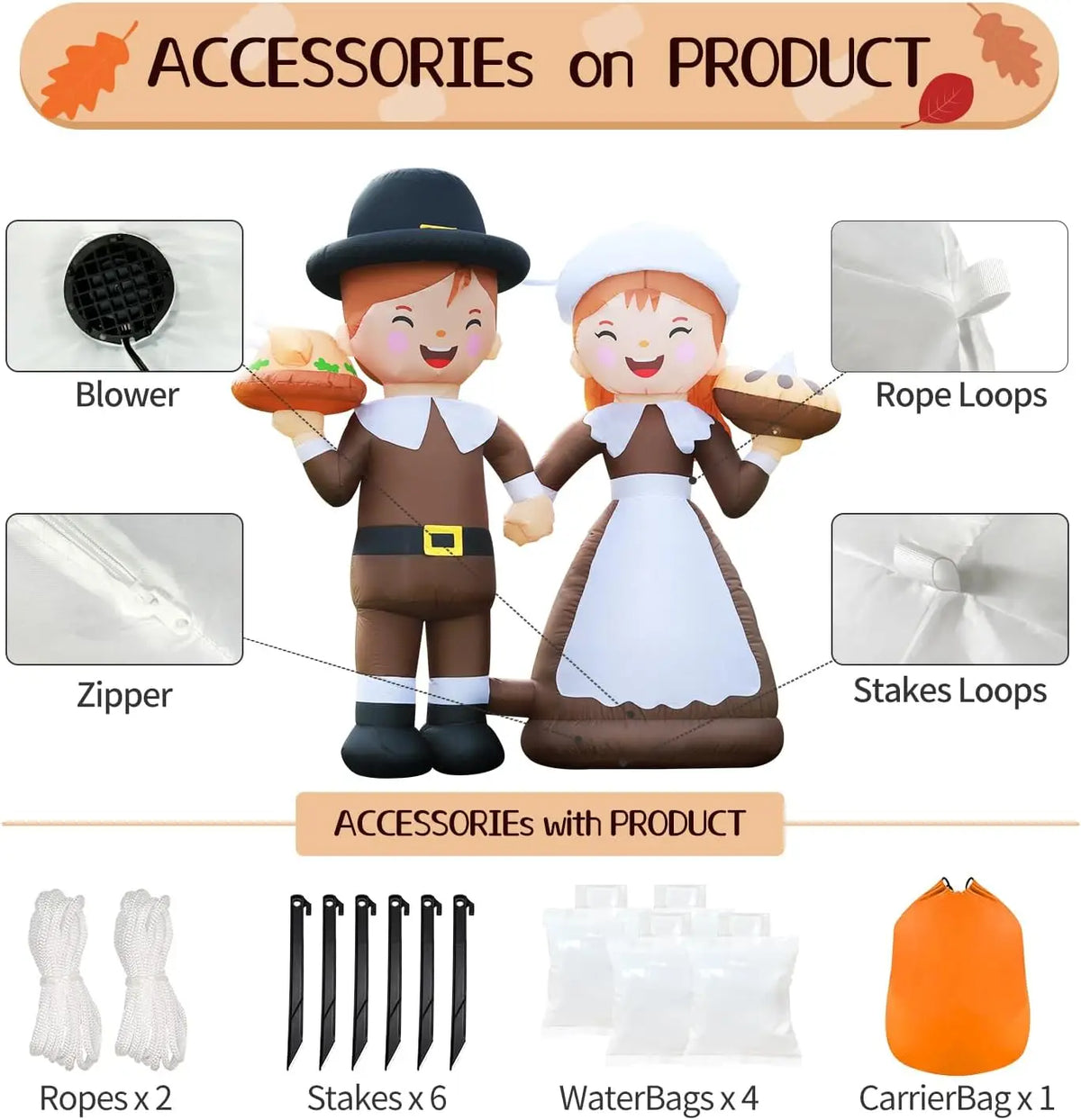 SHXI Lighted Inflatable Pilgrim Couple Thanksgiving Yard Decoration