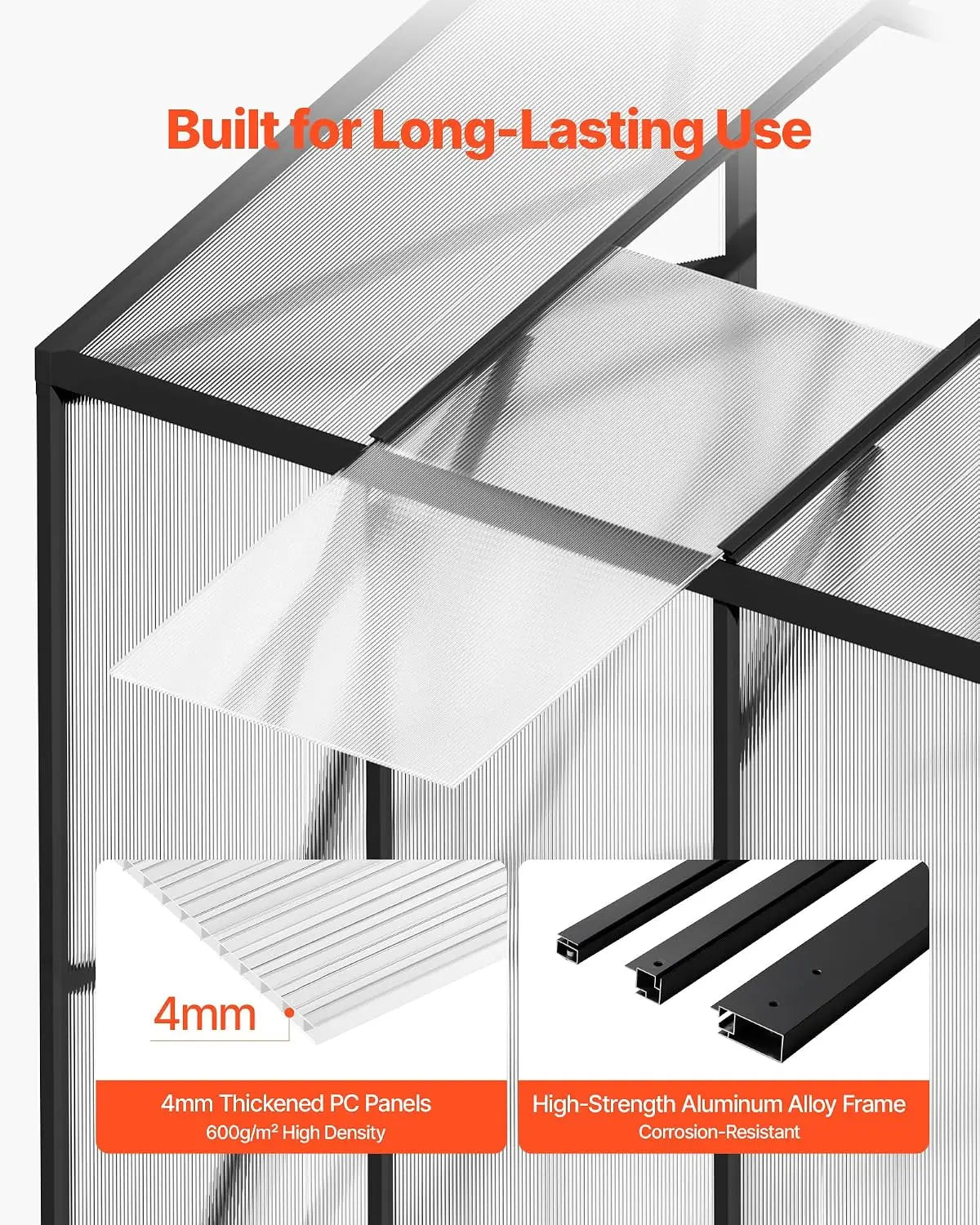Heavy Duty Polycarbonate Greenhouse With Adjustable Vent And Lockable Door