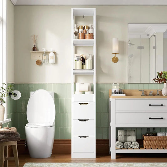Slim Bathroom Storage Cabinet With Shelves And Drawers